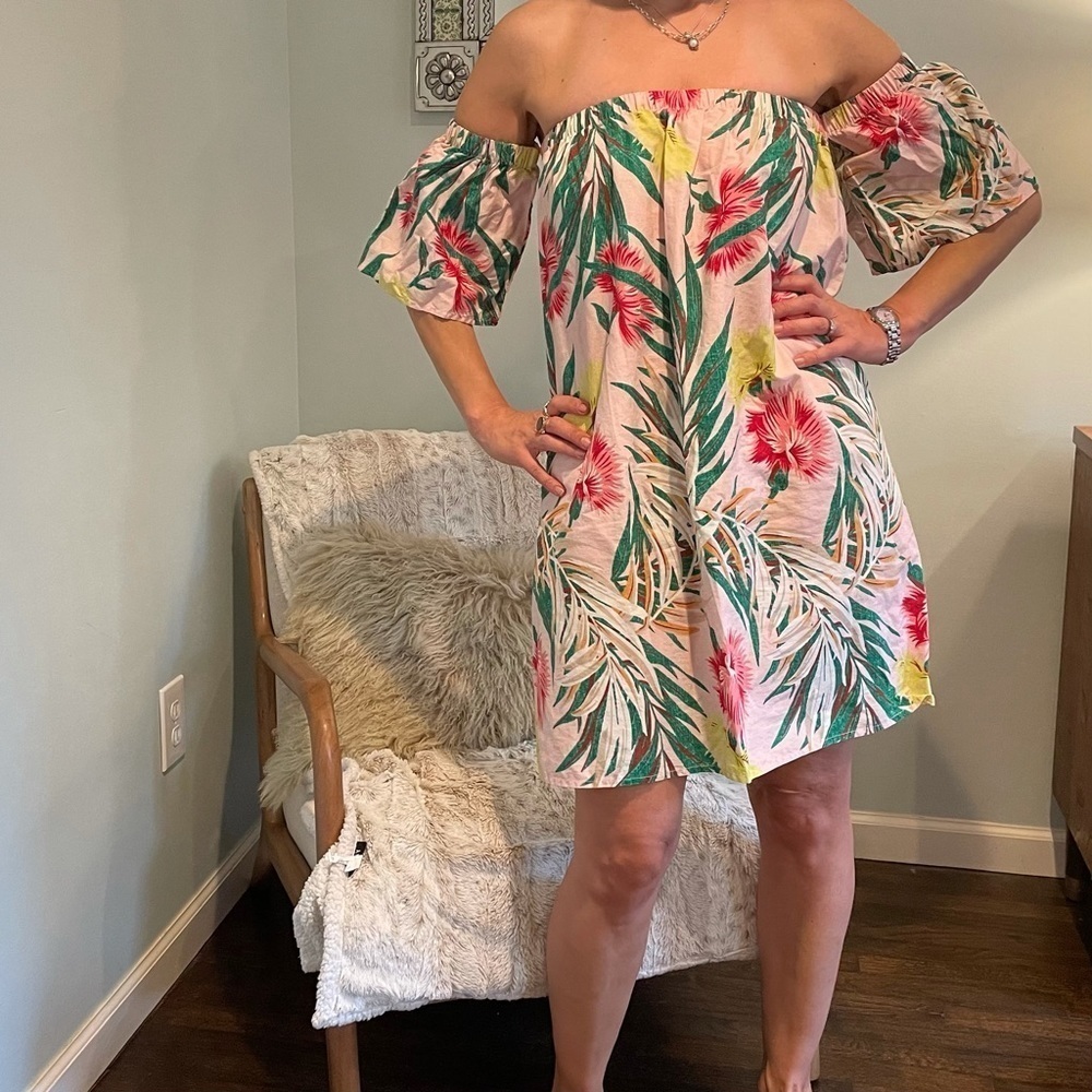 ASOS Tropical Print Off the Shoulder Dress